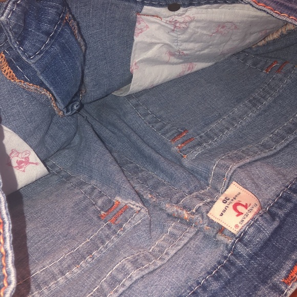 Prwnd True Religion orange stitches boot cut jeans sz30 x29 in fair  conditions - Picture 8 of 10